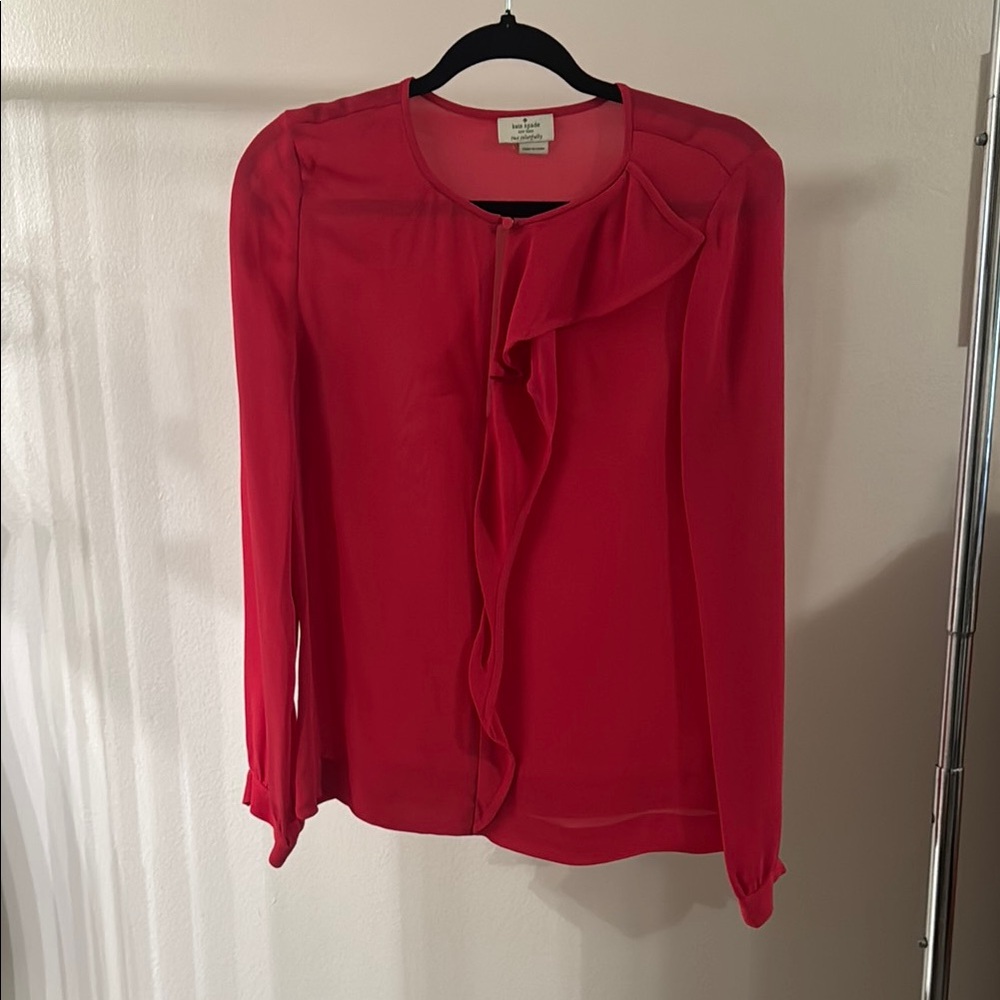 kate spade Vibrant Red Ruffle-Front Long Sleeve Blouse - Previously Worn